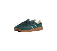 Plateausneaker TOMMY JEANS "THE GREENWICH EDGE SUEDE", Damen, Gr. 37, grün, weiß, Lederimitat, Textil, Veloursleder, kontrastfarbene Details, Schuhe Plateausneaker, Freizeitschuh, Halbschuh, Schnürsch