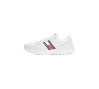 Plateausneaker TOMMY JEANS "TJM TECHNICAL RUNNER ESS", Herren, Gr. 45, beige (ecru), Leder, Textil, Schuhe Plateausneaker, Freizeitschuh, Halbschuh, Schnürschuh mit gepolstertem Schaftrand (48973152-4