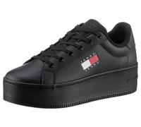 Plateausneaker TOMMY JEANS "TJW FLATFORM ESS", Damen, Gr. 41, schwarz, Leder, Lederimitat, Textil, Schuhe Plateausneaker, Freizeitschuh, Halbschuh, Schnürschuh mit gepolstertem Schaftrand (22898401-41