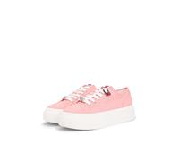 Plateausneaker TOMMY JEANS "TJW FLATFORM SNEAKER CHARMS", Damen, Gr. 35, rosa, Baumwolle, unifarben, Schuhe Plateausneaker, Halbschuh, Schnürer, Freizeischuh mit kleiner TJ-Flagge als Anhänger (834955