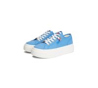 Plateausneaker TOMMY JEANS "TJW FLATFORM SNEAKER CHARMS", Damen, Gr. 36, blau, Baumwolle, unifarben, Schuhe Plateausneaker, Halbschuh, Schnürer, Freizeischuh mit kleiner TJ-Flagge als Anhänger (300687