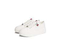 Plateausneaker TOMMY JEANS "TJW FLATFORM SNEAKER CHARMS", Damen, Gr. 41, ecru, Baumwolle, unifarben, Schuhe Plateausneaker, Halbschuh, Schnürer, Freizeischuh mit kleiner TJ-Flagge als Anhänger (886418