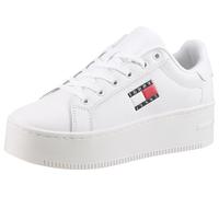 Plateausneaker TOMMY JEANS "TJW FLATFORM SNEAKER", Damen, Gr. 42, weiß, Leder, Textil, unifarben, sportlich, Schuhe, Freiezeitschuh, Halbschuh, Schnürschuh mit Schaftrandpolsterung (47516118-42) weiß