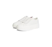 Plateausneaker TOMMY JEANS "TJW FLATFORM SNEAKER LTR", Damen, Gr. 40, ecru, Leder, Lederimitat, unifarben, Schuhe Plateausneaker, Halbschuh, Schnürschuh, Freizeitschuh mit Logoflag (19850132-40) ecru