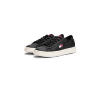 Plateausneaker TOMMY JEANS "TJW LIGHTWEIGHT COURT SNEAKER", Damen, Gr. 35, schwarz, Leder, unifarben mit Farbeinsatz, Schuhe Plateausneaker, Freizeitschuh, Halbschuh, Schnürschuh mit plakativer Logofl