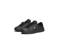 Plateausneaker TOMMY JEANS "TJW LOGO SNEAKER", Damen, Gr. 35, schwarz, Leder, unifarben, Basic, Schuhe Plateausneaker, Schnürer, Freizeitschuh, Halbschuh mit Label Flagge (30129720-35) schwarz
