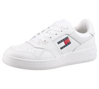 Plateausneaker TOMMY JEANS "TJW RETRO BASKET", Damen, Gr. 39, weiß, Leder, Lederimitat, unifarben, Schuhe Plateausneaker, Freizeitschuh, Halbschuh, Schnürer mit seitlicher Logoflagge (89896966-39) wei