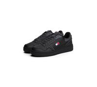 Plateausneaker TOMMY JEANS "TJW RETRO BASKET SNEAKER", Damen, Gr. 40, schwarz, Leder, Lederimitat, unifarben, Schuhe Plateausneaker, Freizeitschuh, Halbschuh, Schnürschuh mit geprägter Logoflagge (994