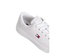 Plateausneaker TOMMY JEANS "TJW SCRIPT CUPSOLE", Damen, Gr. 42, ecru, Leder, Lederimitat, Schuhe Plateausneaker, Freizeitschuh, Halbschuh, Schnürschuh mit seitlicher Logoflagge (83933253-42) ecru