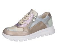 Plateausneaker WALDLÄUFER "H-AJALA", Damen, Gr. 7 (40,5), beige (beige, pastell, metallic), Lackleder, Nappaleder, Nubukleder, metallic, Schuhe Plateausneaker, Schnürer, Halbschuh Komfortschuh in H-We
