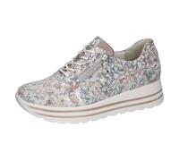 Plateausneaker WALDLÄUFER "H-LANA", Damen, Gr. 6,5, bunt (hellgrau multi), Nappaleder, Nubukleder, geblümt, metallic, Schuhe Plateausneaker, Schnürer, Halbschuh, Komfortschuh, Reißverschluss, H-Weite