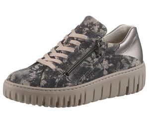 Plateausneaker WALDLÄUFER "H-LIVIA", Damen, Gr. 9 (43), grau (grau, bronzefarben), Nappaleder, Veloursleder, gemustert, metallic, Schuhe Plateausneaker, Schnürschuh, Halbschuh, Komfortschuh mit heraus