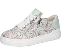Plateausneaker WALDLÄUFER "H-TAMIRA", Damen, Gr. 6,5, sanftes weiß, mint multi, Nappaleder, Nubukleder, geblümt, metallic, Schuhe Plateausneaker, Schnürschuh, Halbschuh, Komfortschuh, bequeme H-Weite