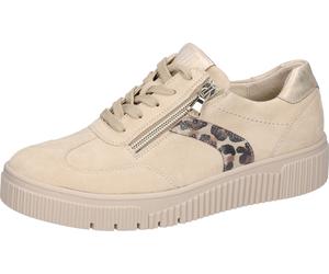 Plateausneaker WALDLÄUFER "K-SANSA", Damen, Gr. 5,5 (38,5), hellbeige, goldfarben, leo, Nappaleder, Nubukleder, Veloursleder, kontrastfarbene Details, metallic, Schuhe Plateausneaker, Schnürschuh, Hal