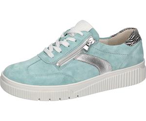 Plateausneaker WALDLÄUFER "K-SANSA", Damen, Gr. 8 (42), mint, silberfarben, weiß, Nappaleder, Nubukleder, Veloursleder, kontrastfarbene Details, metallic, Schuhe Plateausneaker, Schnürschuh, Halbschuh