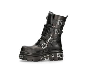 Plateaustiefel NEW ROCK "Plateau Boots M-373-S4", Damen, Gr. 45, Normalschaft, schwarz, Obermaterial: 100% Rindnappaleder CNA., Schuhe, Handgefertigt, Made in Spain (22627069-45) schwarz
