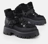 Plateaustiefelette BUFFALO "Aspen Com Mid Warm", Damen, Gr. 38, schwarz, Nubuklederimitat, Textil, Schuhe, Winterboots, Schnürboots, Stiefelette mit kuscheligem Warmfutter (76345831-38) schwarz