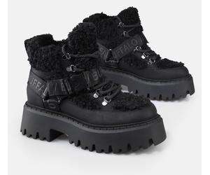Plateaustiefelette BUFFALO "Aspen Com Mid Warm", Damen, Gr. 39, schwarz, Nubuklederimitat, Textil, Schuhe, Winterboots, Schnürboots, Stiefelette mit kuscheligem Warmfutter (76345831-39) schwarz