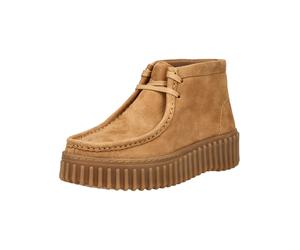 Plateaustiefelette CLARKS "Clarks Stiefelette Nubukleder", Damen, Gr. 38, tan, Nubukleder, Schuhe (40192659-38) tan