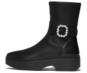 Plateaustiefelette FITFLOP "F-LUMA CRYSTAL", Damen, Gr. 36, schwarz, Leder, Lederimitat, Schuhe, Boots, Chunky Boot mit Plateausohle (29493106-36) schwarz