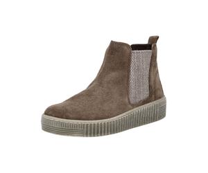 Plateaustiefelette GABOR "Gabor Stiefelette Veloursleder/Textil", Damen, Gr. 38,5, braun (braun, grau), Textil, Veloursleder, Schuhe (86242711-38,5) braun, grau