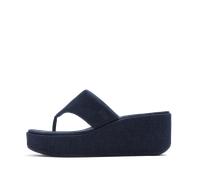 Dianette FITFLOP "PLATFFORMS DENIM WEDGE TOE-POST SANDALS", Damen, Gr. 38, dunkelblau, Textil, unifarben, Schuhe Dianette, Plateau, Zehensteg, Sommerschuh mit weichem Zehensteg (27598428-38) dunkelbla