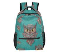 Playful Giraffe Green Rucksack mit mehreren Taschen, leichtes Polyester, Mandala-Eule, Small, Lässiger Schulrucksack