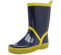 Playshoes Kinder Gummistiefel aus Naturkautschuk, trendige Unisex Regenstiefel mit Reflektoren, Marine Gelb, 32/33 EU
