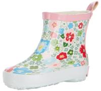 Playshoes Kinder Halbschaft-Gummistiefel aus Naturkautschuk, Trendige Unisex Regenstiefel mit Reflektoren, mit Blumen-Muster, Mehrfarbig (1-weiß), 18 EU, 180364