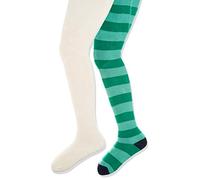 Playshoes Mädchen Elastische Thermo Block-Ringel Strumpfhose, Beige/Ringel-Grün, 122/128 (2er Pack)