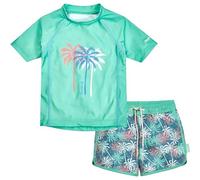 Playshoes Mädchen Zweiteiler Rash-Guard-Set, Palmen Türkis, 122/128 cm