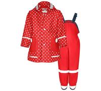 Playshoes Unisex Kinder Regen-Set Regenlatzhose Regenanzug, Punkte Rot Uni, 128 (2er Pack)