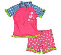 Playshoes Unisex Kinder UV-Schutz Bade-Set zweiteilig Schwimmshirt Badeshorts Badebekleidung, Blumen, 110/116
