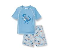 Playshoes Unisex Kinder UV-Schutz Bade-Set zweiteilig Schwimmshirt Badeshorts Badebekleidung, Dino blau, 86/92