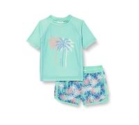 Playshoes Unisex Kinder UV-Schutz Bade-Set zweiteilig Schwimmshirt Badeshorts Badebekleidung, Palmen Mint, 74/80