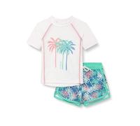 Playshoes Unisex Kinder UV-Schutz Bade-Set zweiteilig Schwimmshirt Badeshorts Badebekleidung, Palmen Ecru, 74/80