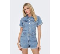 Playsuit ONLY "ONLCASTEL S/S DNM PLAYSUIT AZG NOOS", Damen, Gr. L, N-Gr, blau (light blau denim), Denim/Jeans, Obermaterial: 99% Baumwolle, 1% Elasthan, unifarben, regular fit kurz, Overalls, Baumwoll