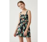 Playsuit ROXY "PLAYA BABY PRINTED", Mädchen, Gr. 10 (134/140), N-Gr, anthrazit aquarella active rg, Obermaterial: 100% Viskose, Overalls, für Kinder und Jugendliche, sportlicher Stil, bequeme Passform