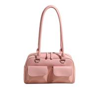 PLCPDM Koreanische Retro Umhängetasche mit doppelter Tasche, einfarbig, Unterarm Geldbörse, Handtasche, Achseltasche mit Reißverschluss für Arbeit und Shopping, modische Achsel Geldbörse, Handtasche