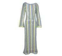 PLCPDM Strand Coverup, gestricktes Strandkleid, rückenfrei, langärmlig, gehäkelt, Badeanzug Coverups, Ganzkörper Badeanzug Coverup, V Ausschnitt, geteiltes Strickkleid
