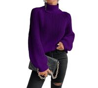 PLCPDM Übergroßer Rollkragenpullover für Damen, weiches Polyester Strickoberteil, Zopfmuster, lässig, langärmelig, lockere Pullover Tops, Winter Strickwaren