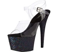 Pleaser ADORE-708LG, Damen Offene Sandalen, Transparent (Clr/Blk Holo Glitter), 40 EU (7 UK)