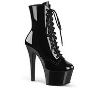Pleaser ASPIRE-1020 Damen Plateau Stiefelette, Black Pat/Black, 41 EU