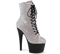 Pleaser Damen ADORE-1020RS Plateau High Heels Stiefelette Strass Silber/Schwarz 38 EU