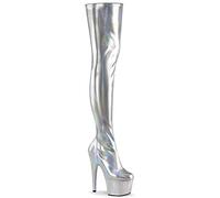 Pleaser Damen ADORE-3000HWR Plateau High Heels Overknee Stiefel Stretch Lack Silber 41.5 EU