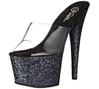 Pleaser Damen Adore 701lg Sandalen, Transparent (Clr/Blk Holo Glitter), 39EU (UK6)