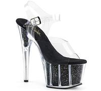 Pleaser Damen Adore-708g Sandalen, Clear/Black Glitter Inserts, 40 EU