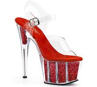 Pleaser Damen Adore-708g Sandalen, Clear/Red Glitter Inserts, 41 EU