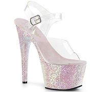 Pleaser Damen Adore-708lg Offene Sandalen, Clear/Aqua Glitter, Clear/Opal Multi Glitter, 36 EU