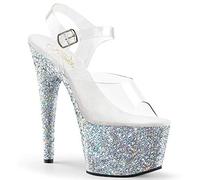 Pleaser Damen Adore-708lg Offene Sandalen, Clear/Aqua Glitter, Clear/Slv Multi Glitter, 36 EU